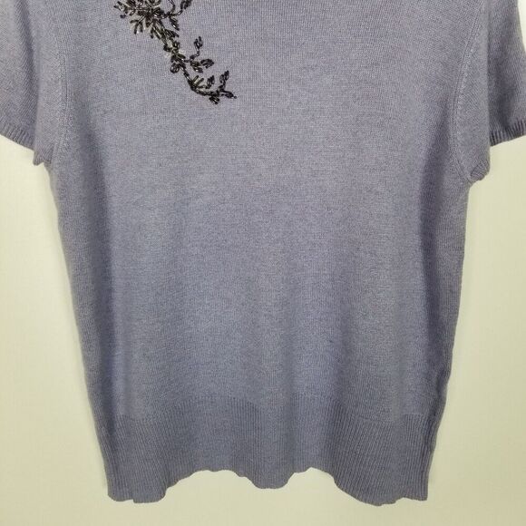 Talbots Women Silk Cashmere Turtleneck sweater sz L Violet Short Sleeve Beaded - Picture 3 of 8